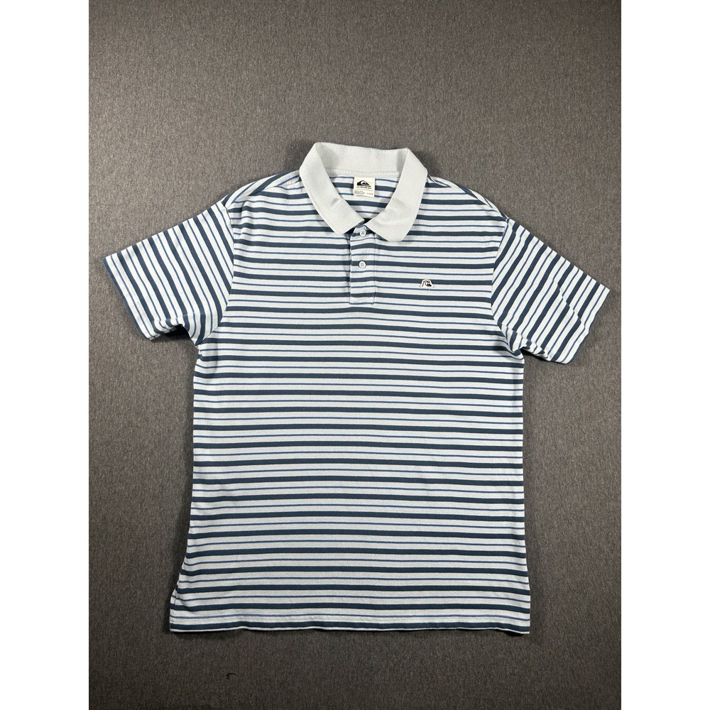 Quiksilver Men's Large Blue Striped Pique‎ Knit Polo ShirtQuiksilver
